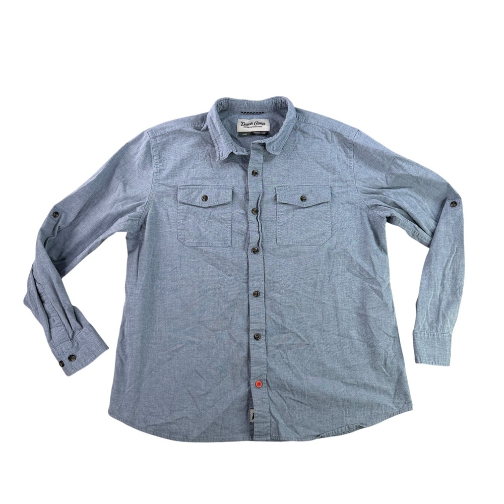 Duck Camp Button Down Shirt Men Large Blue Roll Tab Sleeve Stretch Outdoor